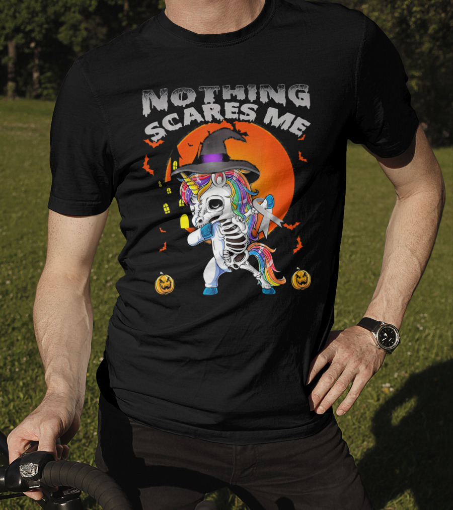 Nothing Scares Me Brain Cancer Dabbing Unicorn Skeleton T-Shirt