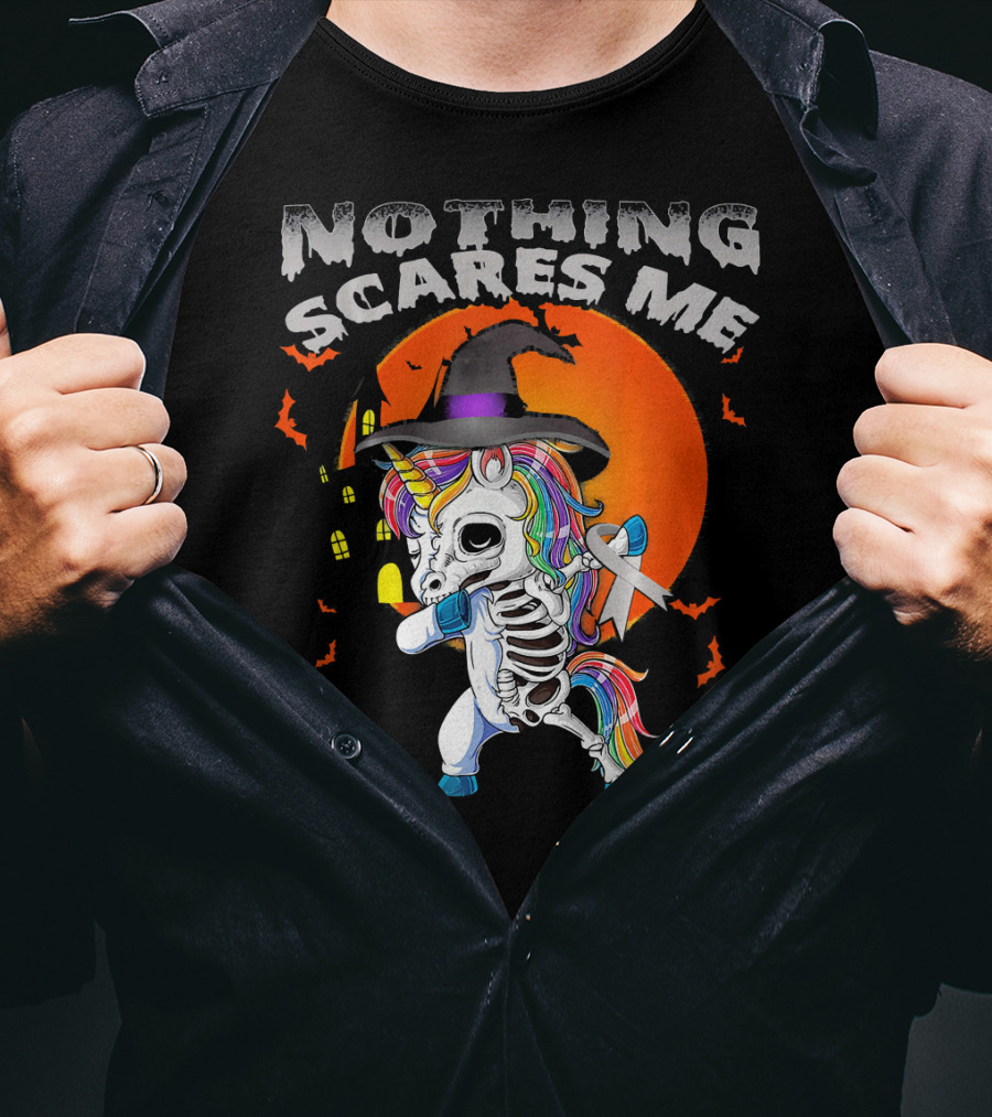 Nothing Scares Me Brain Cancer Dabbing Unicorn Skeleton T-Shirt