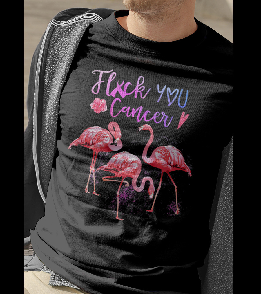 Flock You Cancer Cool Flamingo Pink Ribbon Brexx T-Shirt