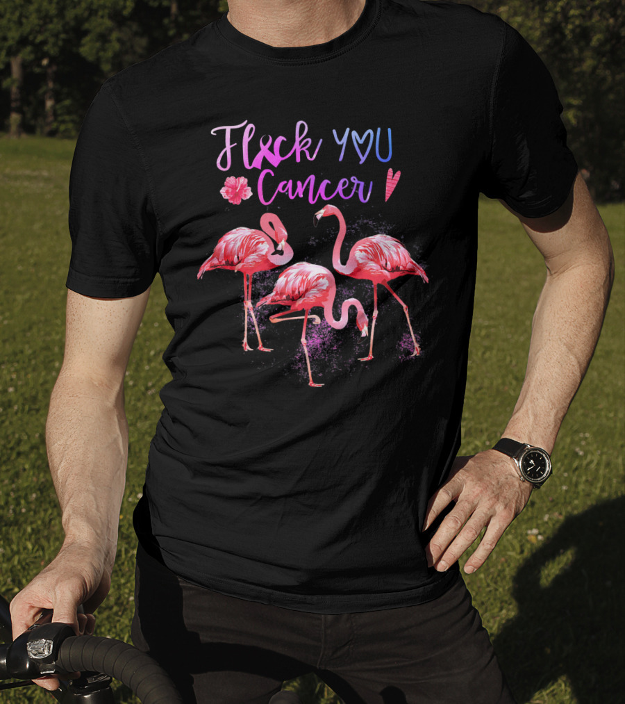 Flock You Cancer Cool Flamingo Pink Ribbon Brexx T-Shirt