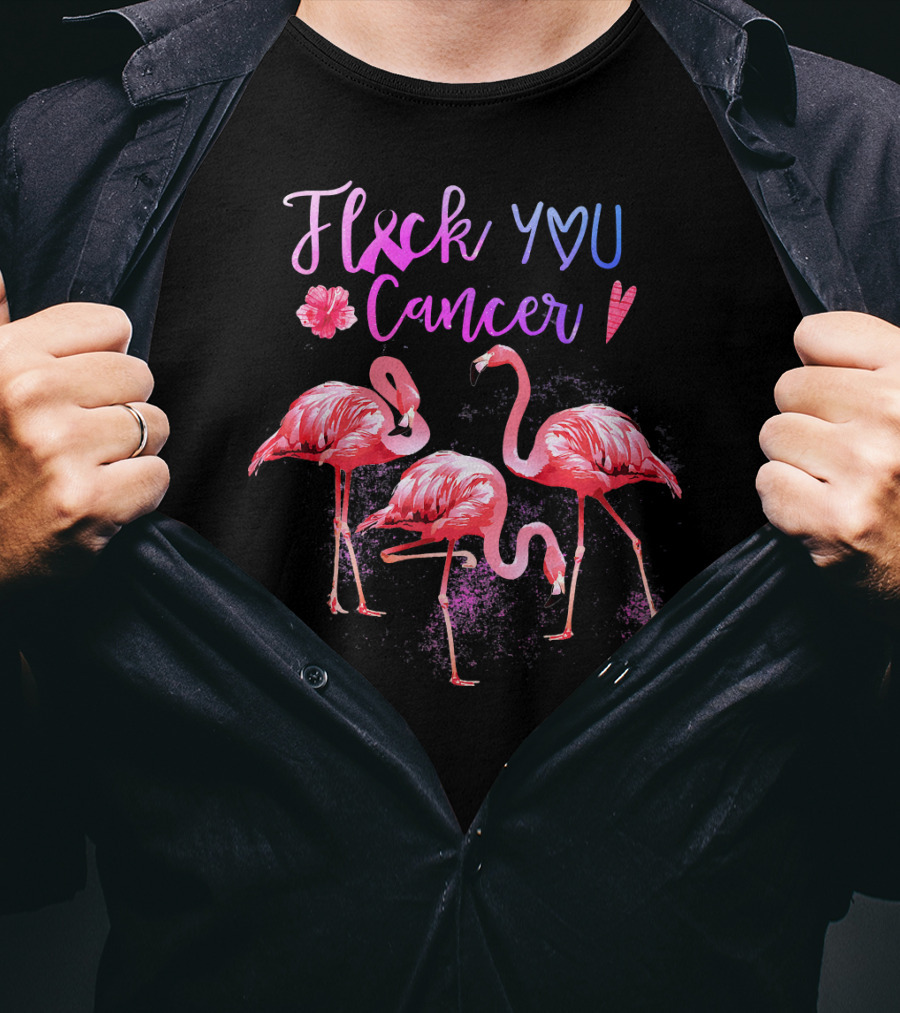 Flock You Cancer Cool Flamingo Pink Ribbon Brexx T-Shirt