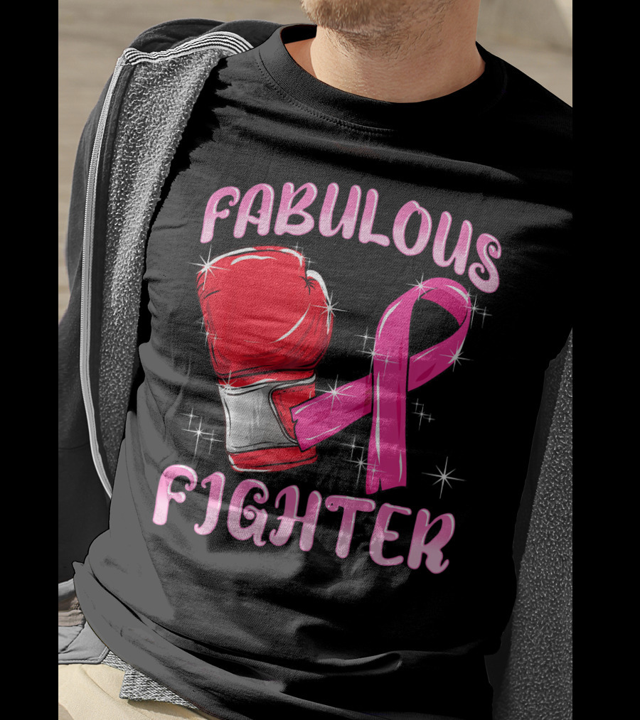 Fabulous Fighter Red Boxing Glove Pink Ribbon Breast Cancer Awareness T-Shirt