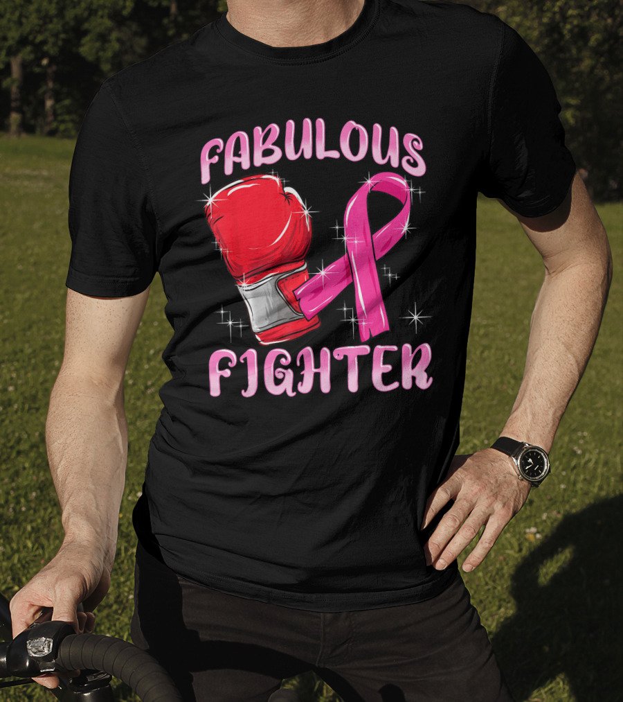 Fabulous Fighter Red Boxing Glove Pink Ribbon Breast Cancer Awareness T-Shirt