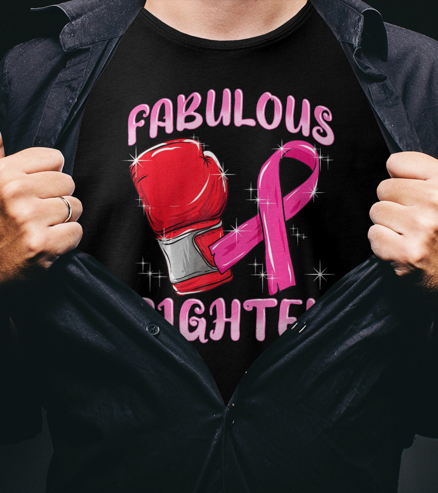 Fabulous Fighter Red Boxing Glove Pink Ribbon Breast Cancer Awareness T-Shirt