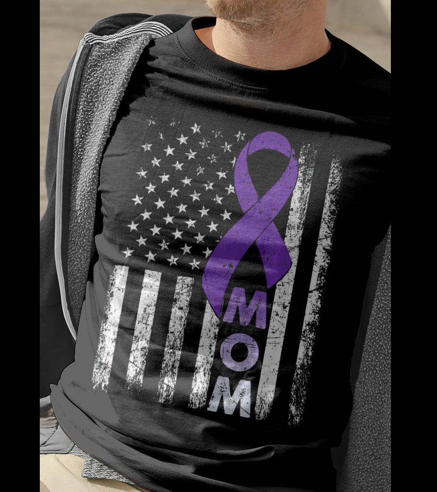 MOM American Flag Pancreatic Cancer Awareness T-Shirt