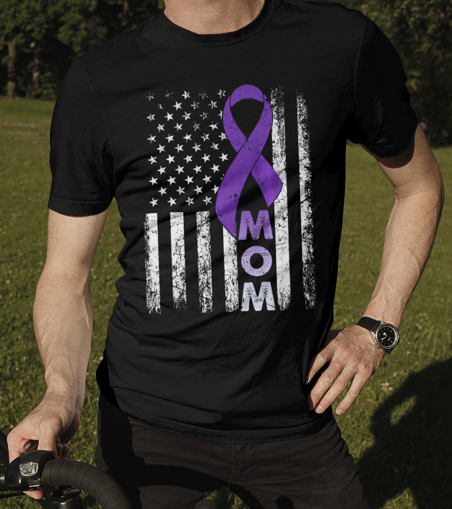 MOM American Flag Pancreatic Cancer Awareness T-Shirt
