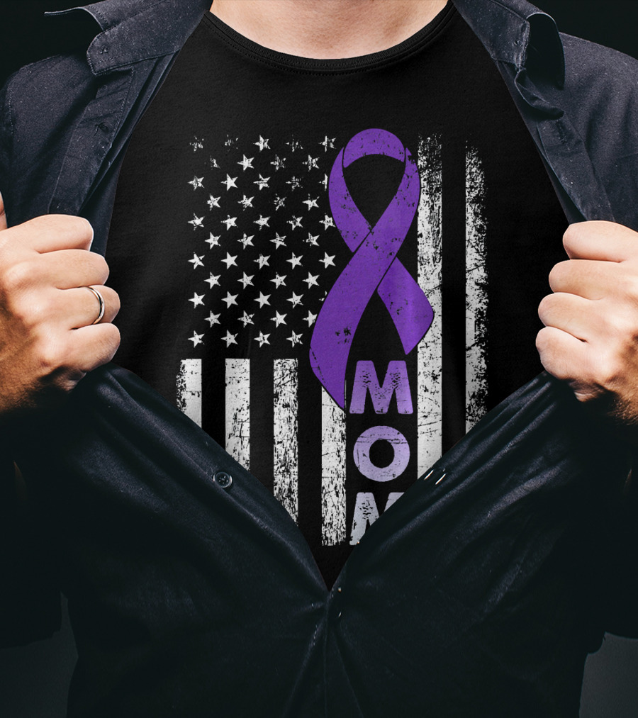 MOM American Flag Pancreatic Cancer Awareness T-Shirt