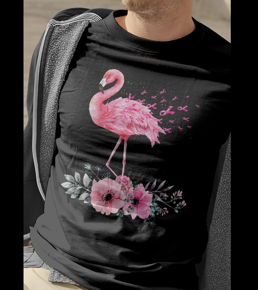 Flamingo Hope Breast Cancer Awareness Flower T-Shirt