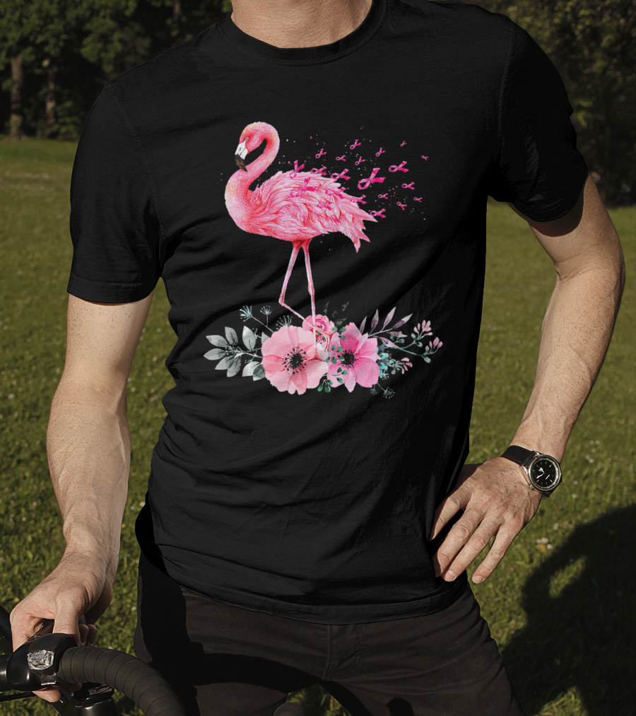 Flamingo Hope Breast Cancer Awareness Flower T-Shirt