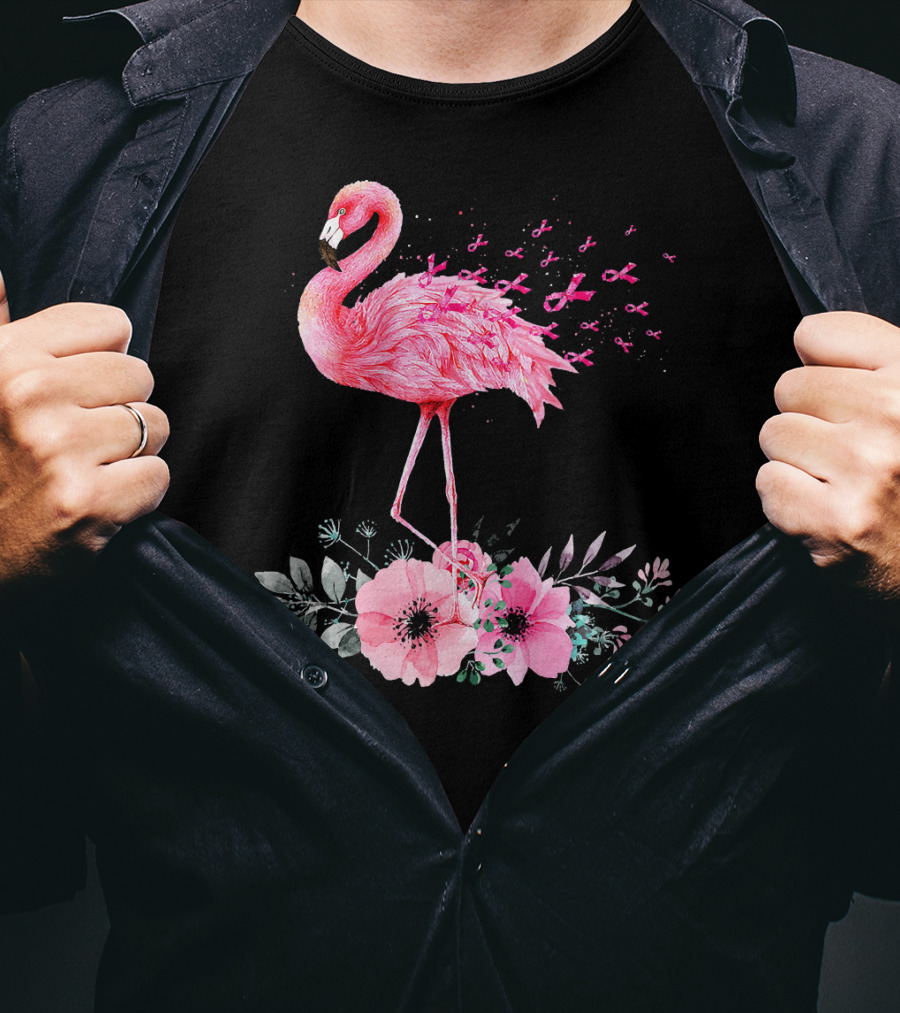 Flamingo Hope Breast Cancer Awareness Flower T-Shirt