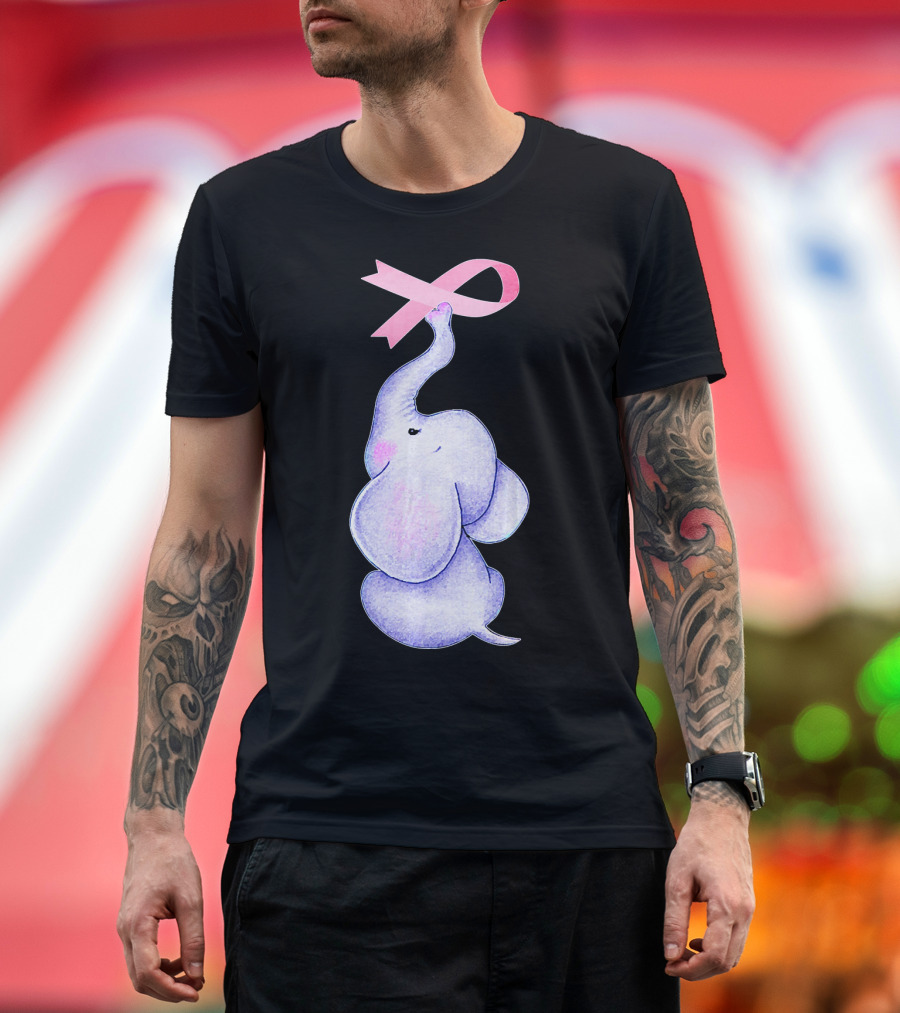 Breast Cancer Awareness Pink Ribbon Elephant T-Shirt
