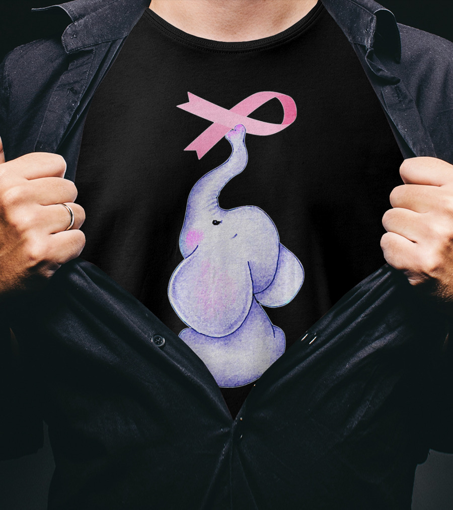 Breast Cancer Awareness Pink Ribbon Elephant T-Shirt