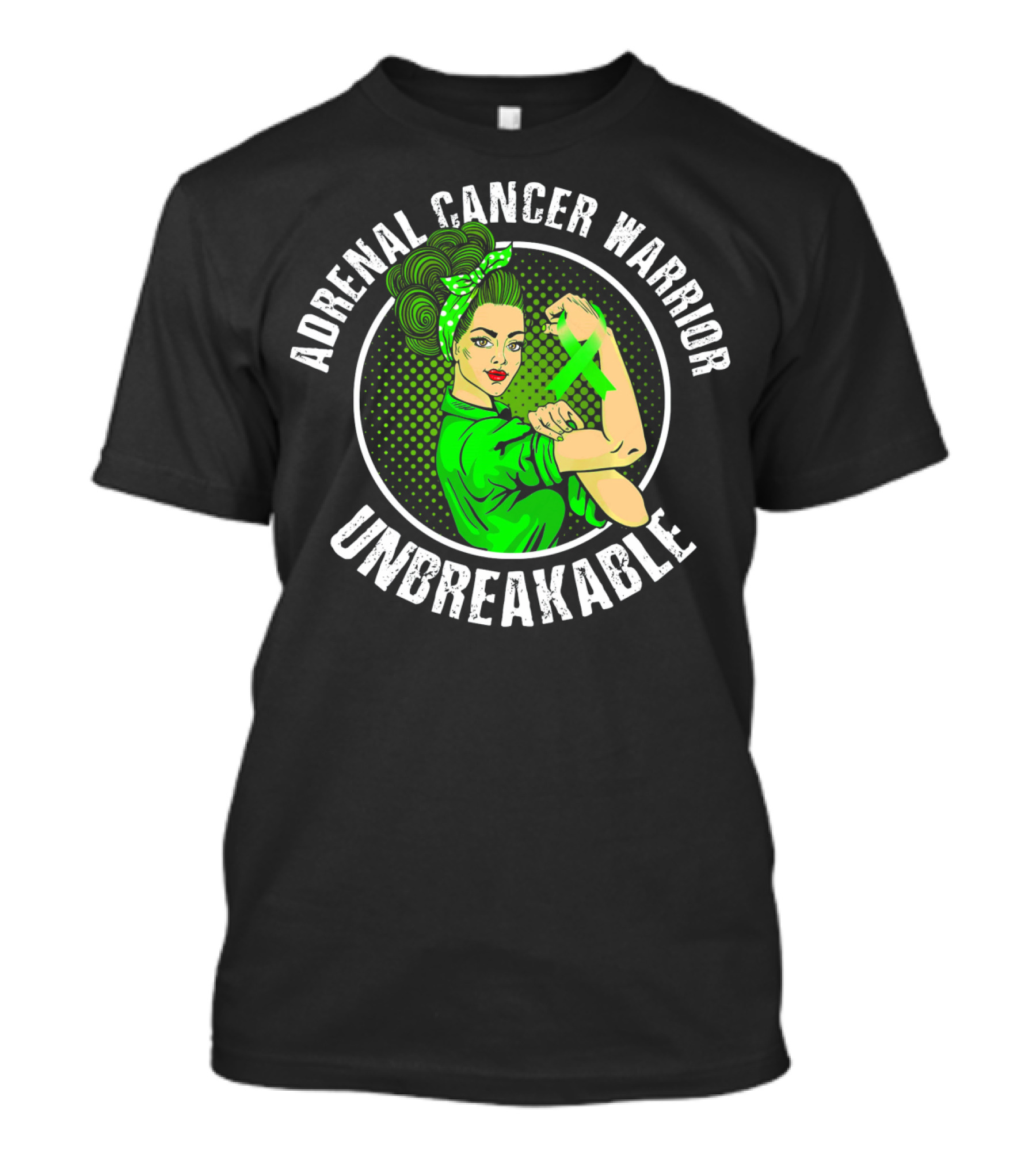 Adrenal Cancer Warrior Unbreakable Rosie The Riveter Green T-Shirt