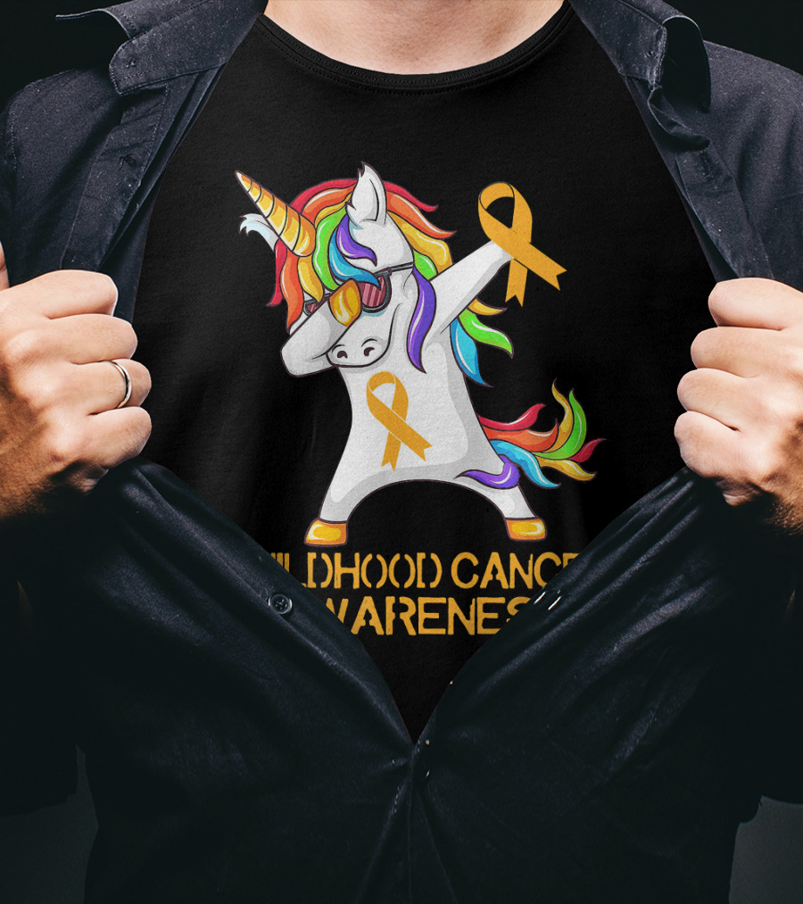 Childhood Cancer Awareness Dabbing Unicorn With Yellow T-Shirt