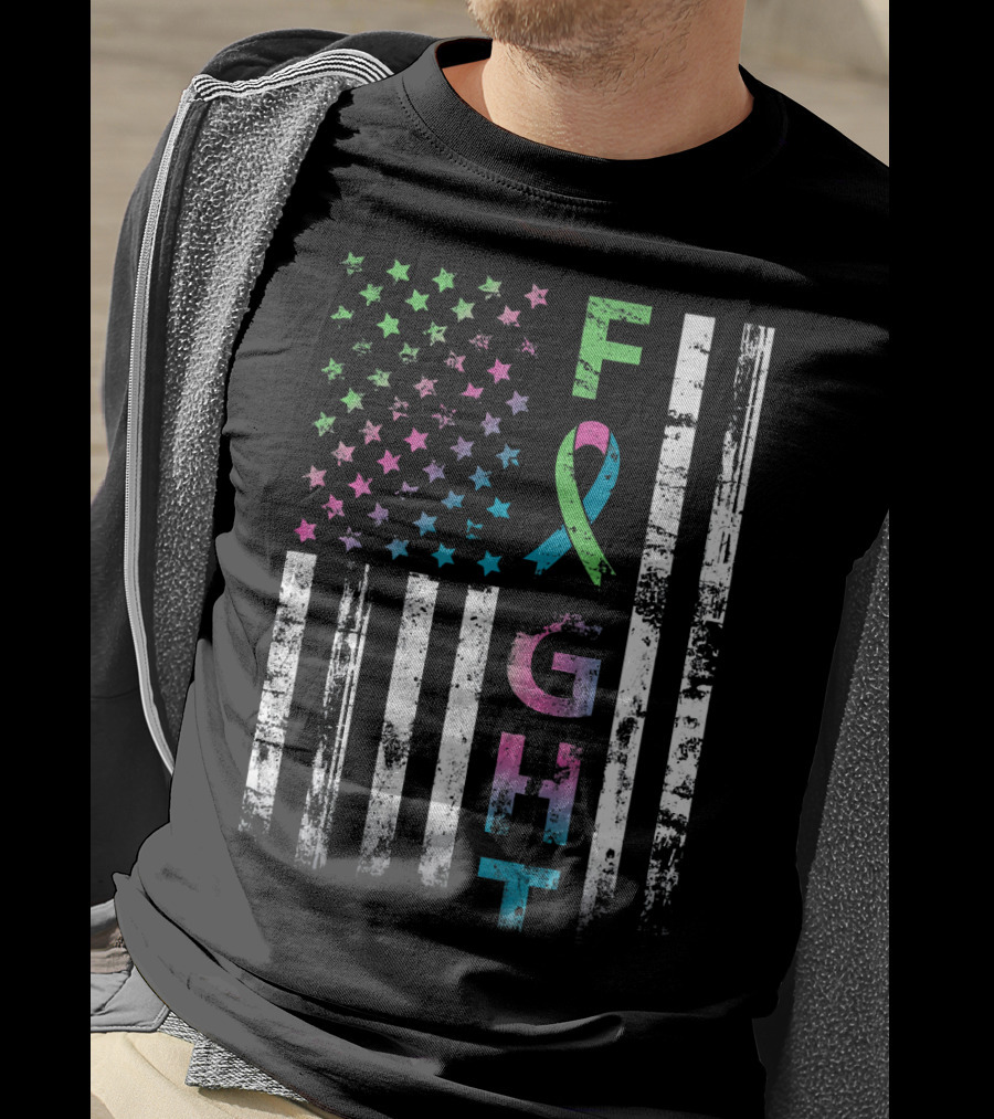 Metastatic Breast Cancer Awareness Fight American Flag Ribbon Stars T-Shirt