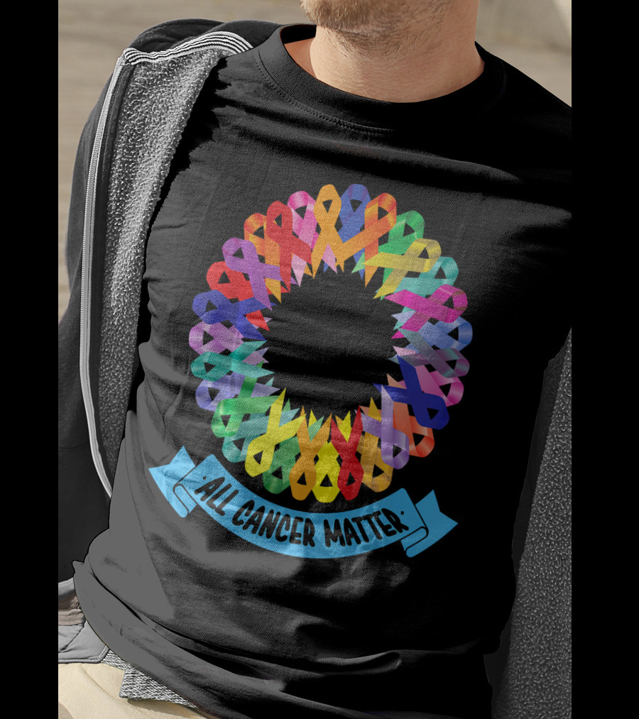 All Cancer Matter Colorful Awareness Ribbon Circle T-Shirt