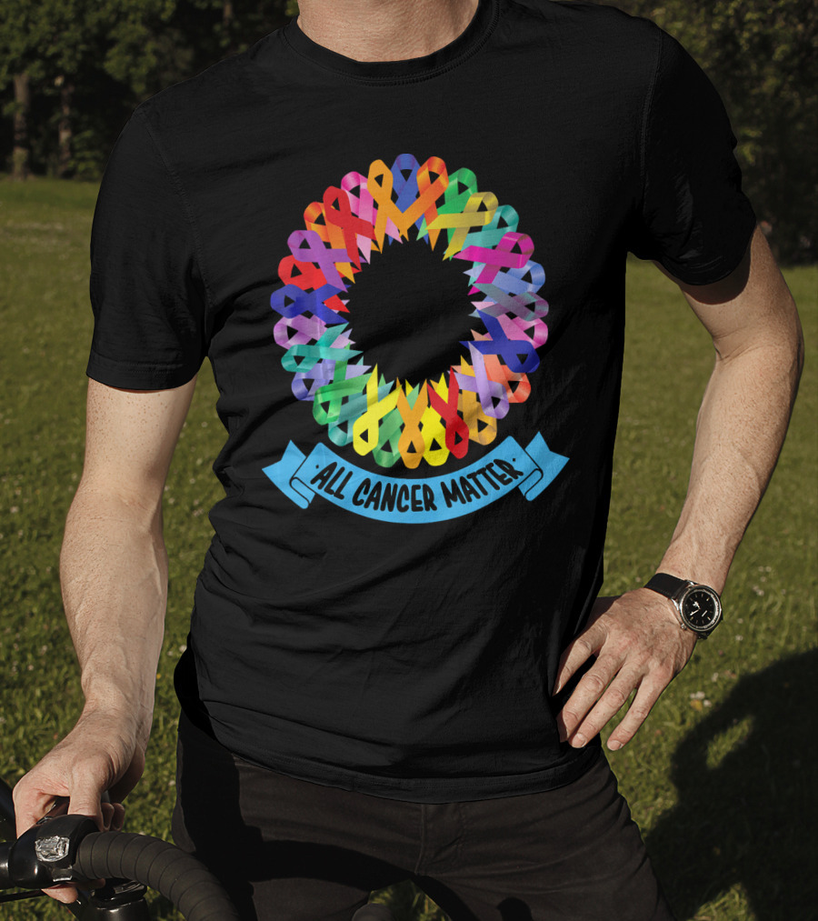 All Cancer Matter Colorful Awareness Ribbon Circle T-Shirt