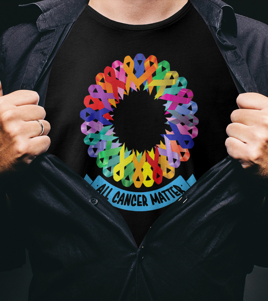 All Cancer Matter Colorful Awareness Ribbon Circle T-Shirt