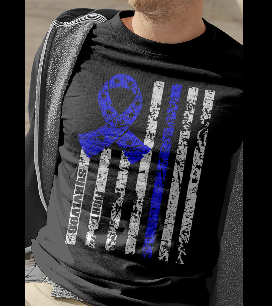 Cool Colon Cancer Awareness Survivor Ribbon Fighter Stripes T-Shirt