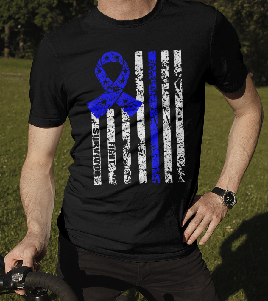 Cool Colon Cancer Awareness Survivor Ribbon Fighter Stripes T-Shirt