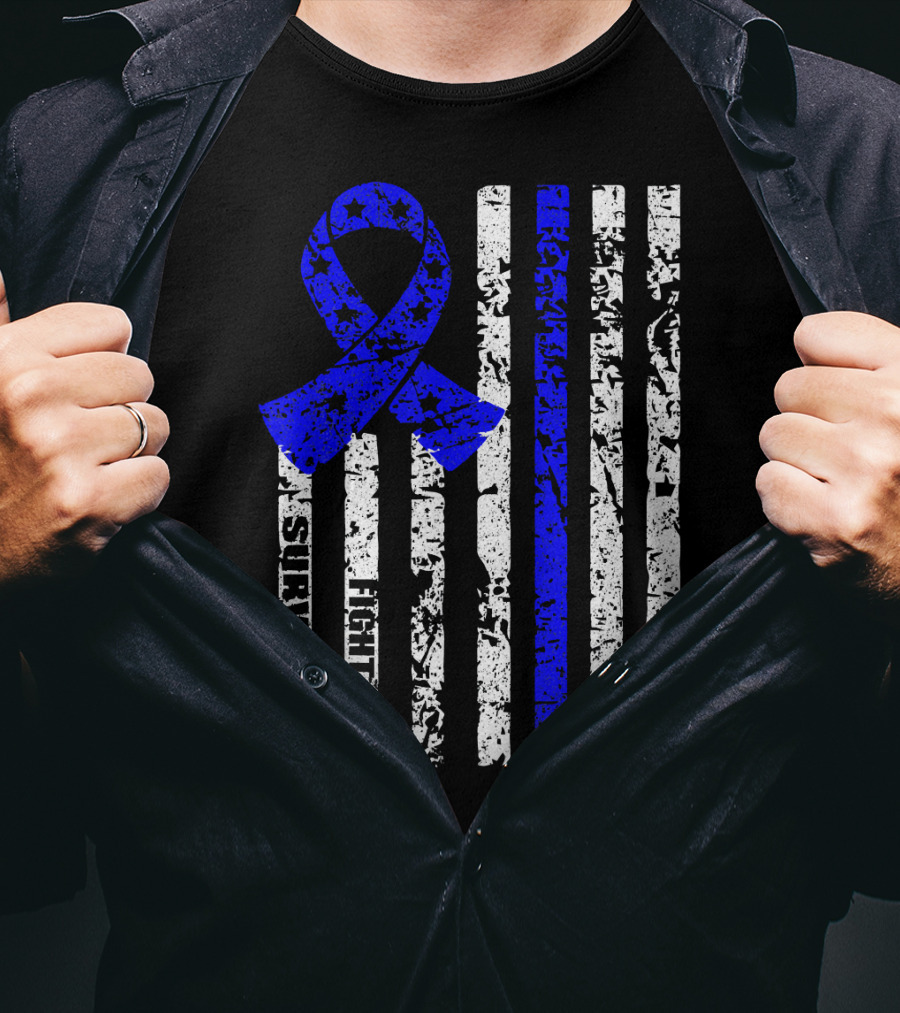 Cool Colon Cancer Awareness Survivor Ribbon Fighter Stripes T-Shirt