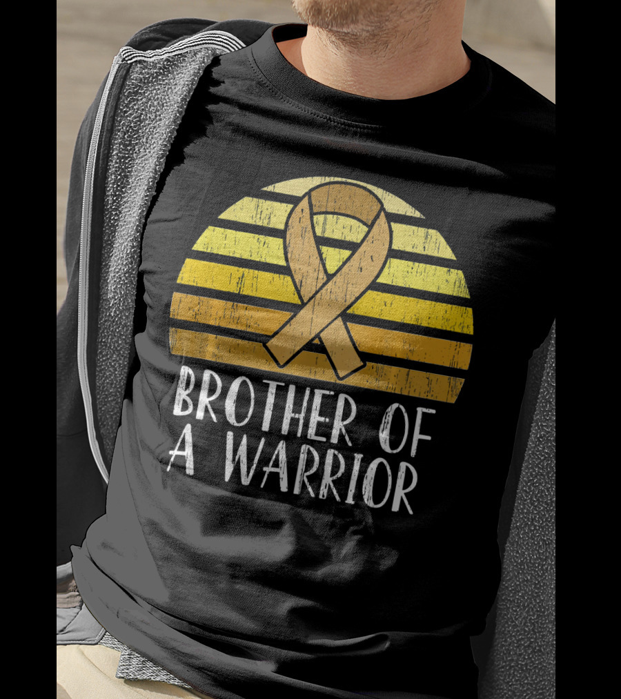 Brother Of A Warrior Childhood Cancer Awareness Ribbon Sunset T-Shirt