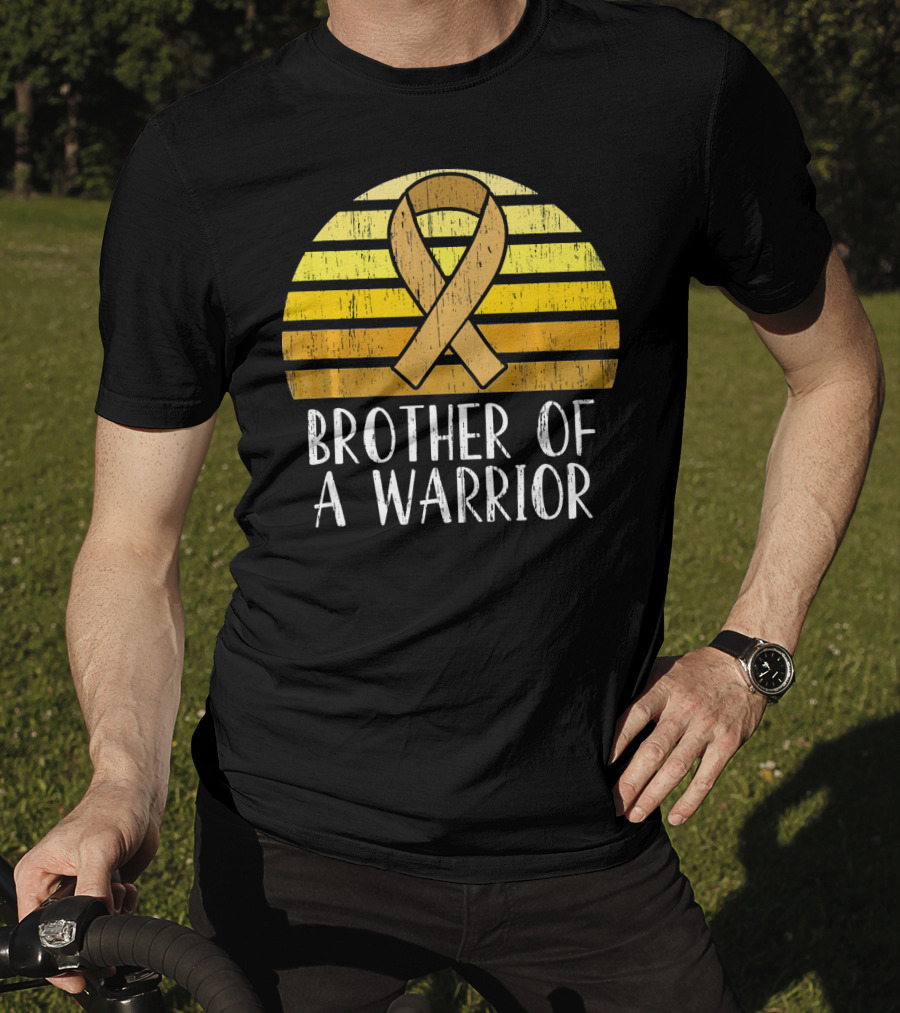 Brother Of A Warrior Childhood Cancer Awareness Ribbon Sunset T-Shirt