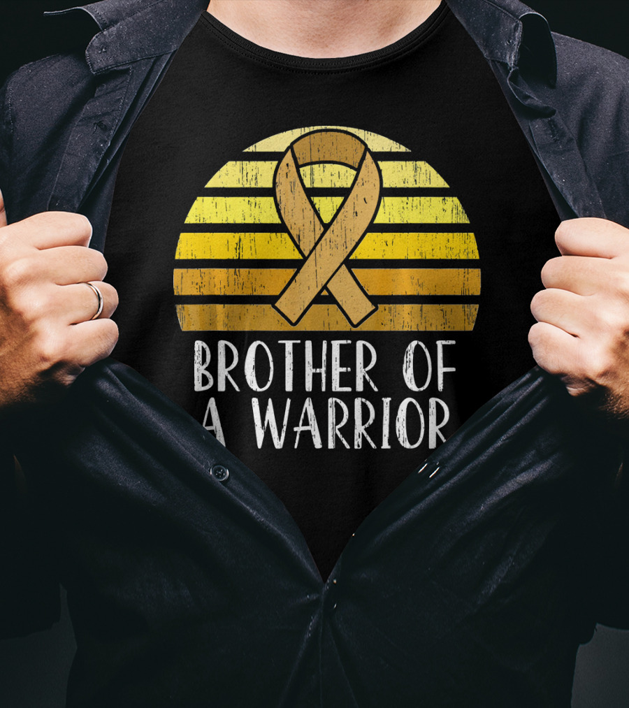 Brother Of A Warrior Childhood Cancer Awareness Ribbon Sunset T-Shirt