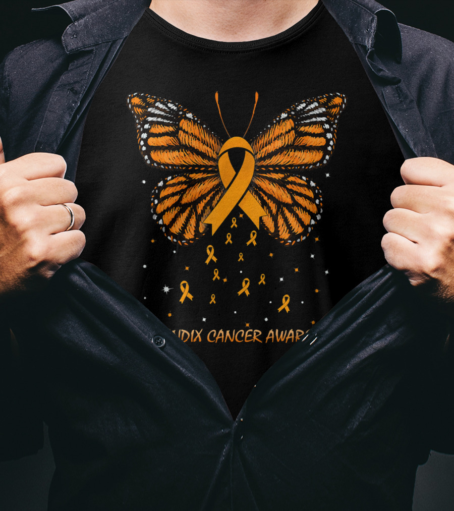 Appendix Cancer Awareness Orange Ribbon Butterfly T-Shirt