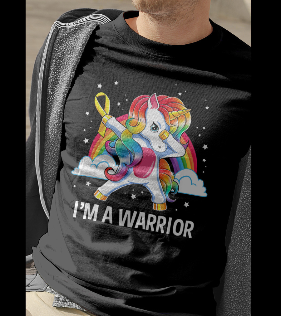 Unicorn I'm A Warrior Childhood Cancer Awareness Rainbow T-Shirt