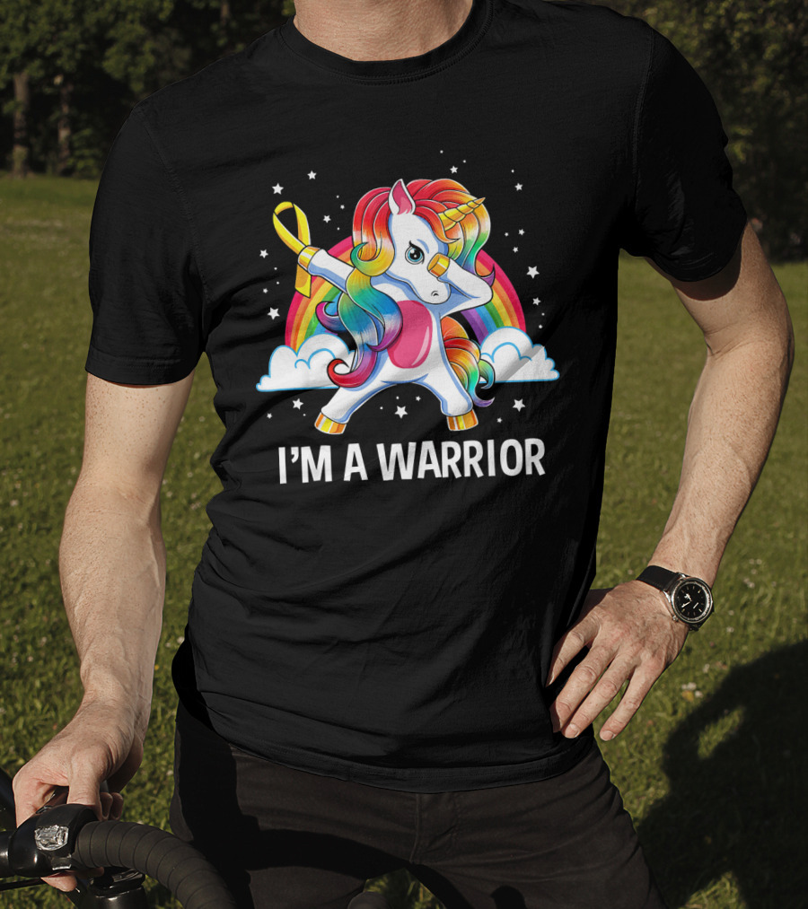 Unicorn I'm A Warrior Childhood Cancer Awareness Rainbow T-Shirt