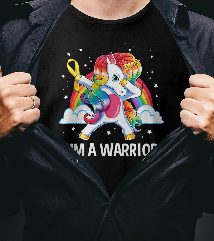 Unicorn I'm A Warrior Childhood Cancer Awareness Rainbow T-Shirt