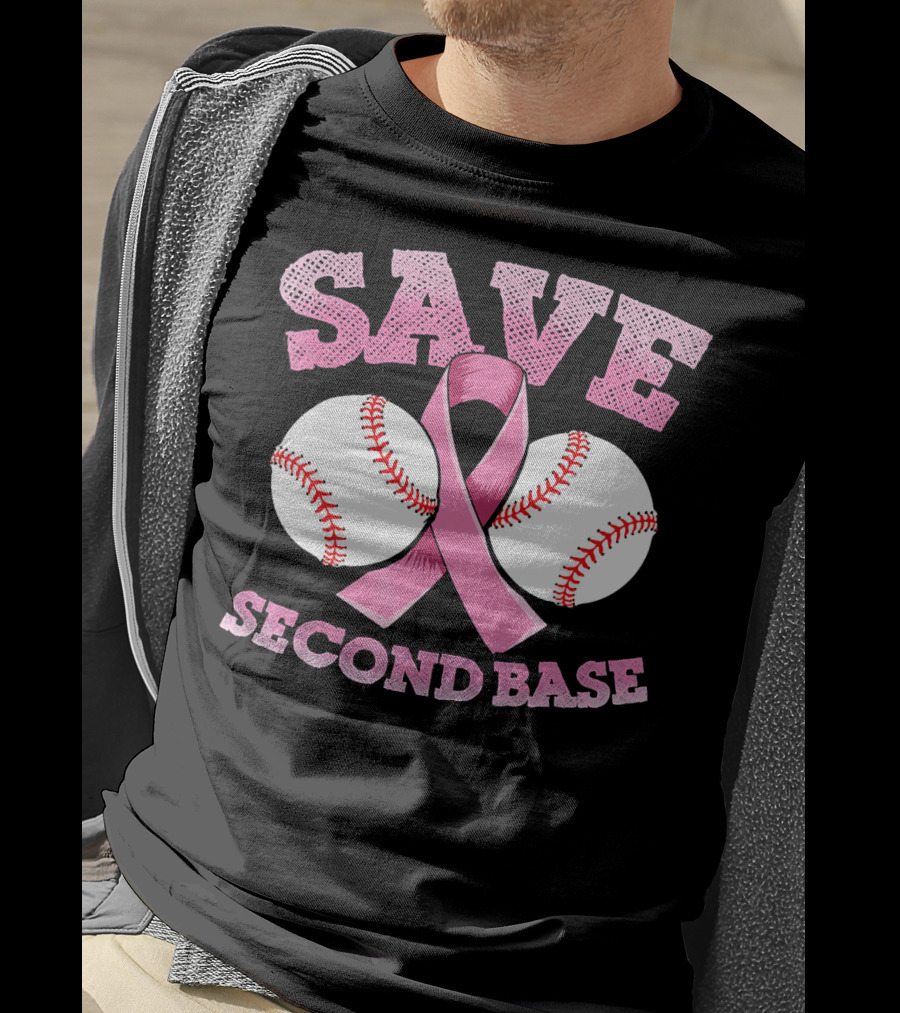 Save Second Base Breast Cancer Awareness Baseball T-Shirt
