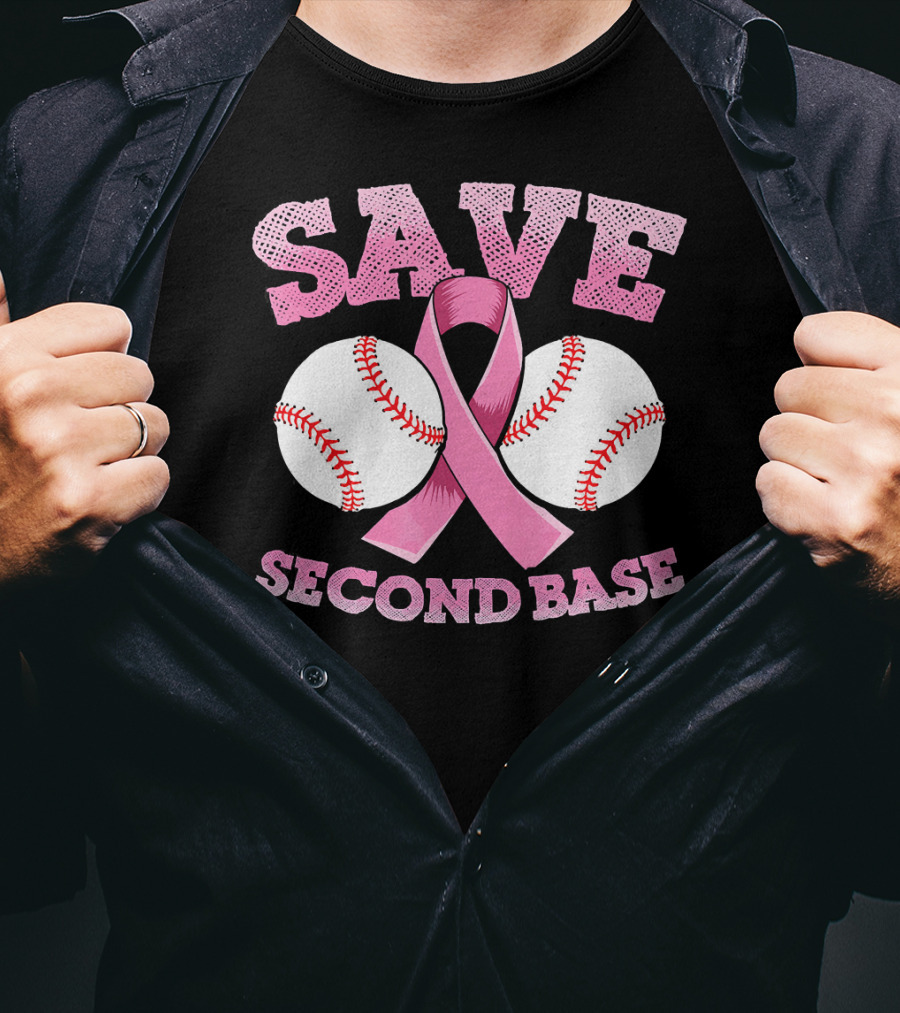 Save Second Base Breast Cancer Awareness Baseball T-Shirt