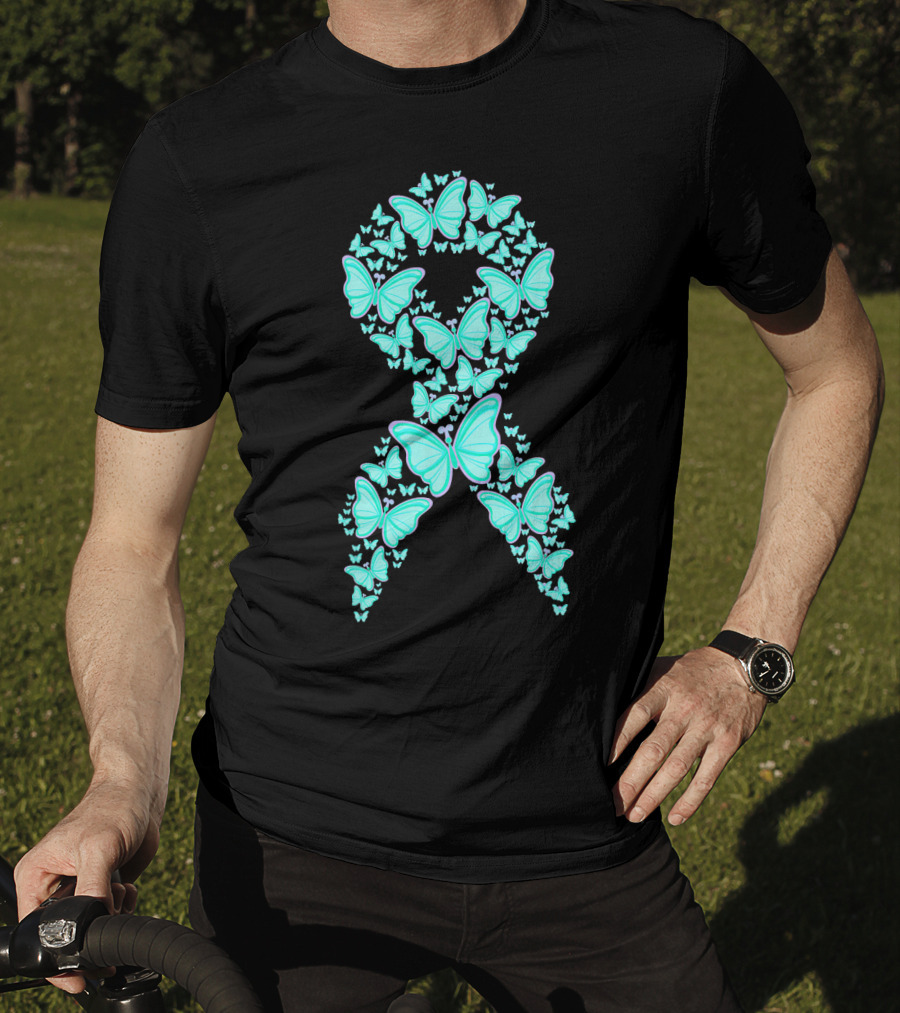 Ovarian Cancer Awareness Butterfly Ribbon Fighter T-Shirt
