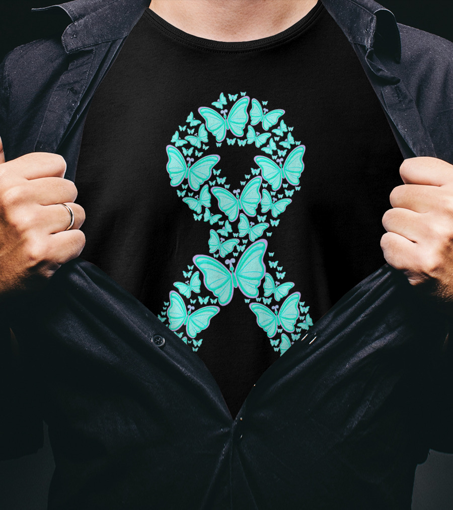 Ovarian Cancer Awareness Butterfly Ribbon Fighter T-Shirt