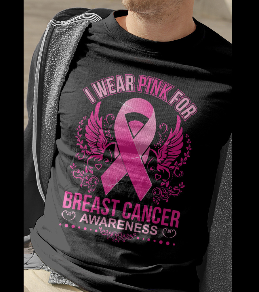 I Wear Pink For Breast Cancer Awareness Ribbon And Wings T-Shirt