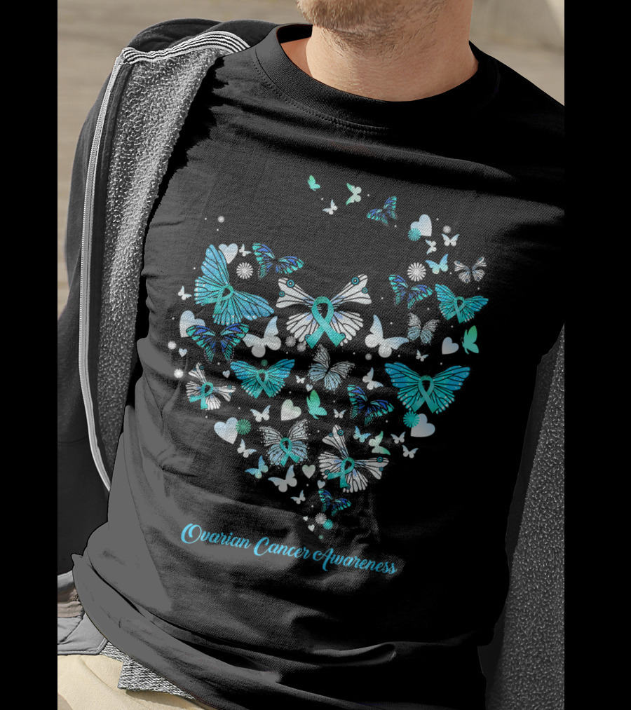 Ovarian Cancer Awareness Butterfly Heart T-Shirt