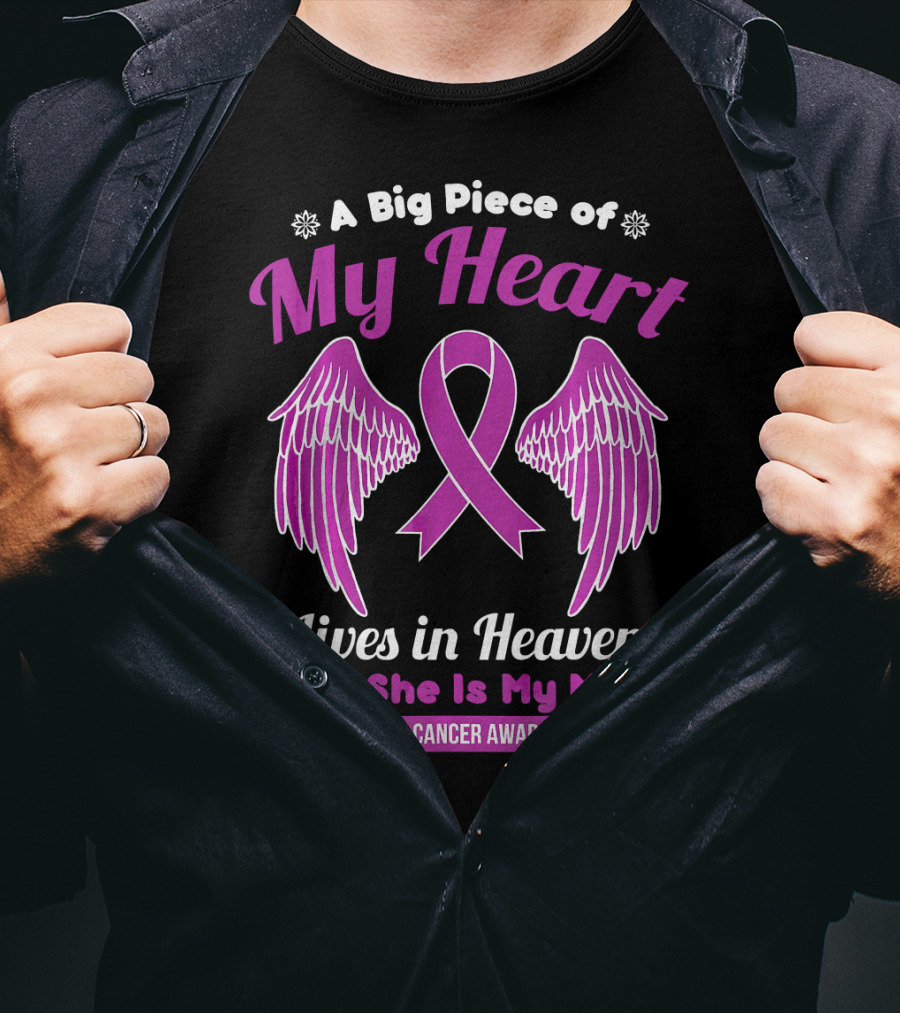 A Big Piece Of My Heart Lives In Heaven And She Is My Mom Breast Cancer Awareness T-Shirt