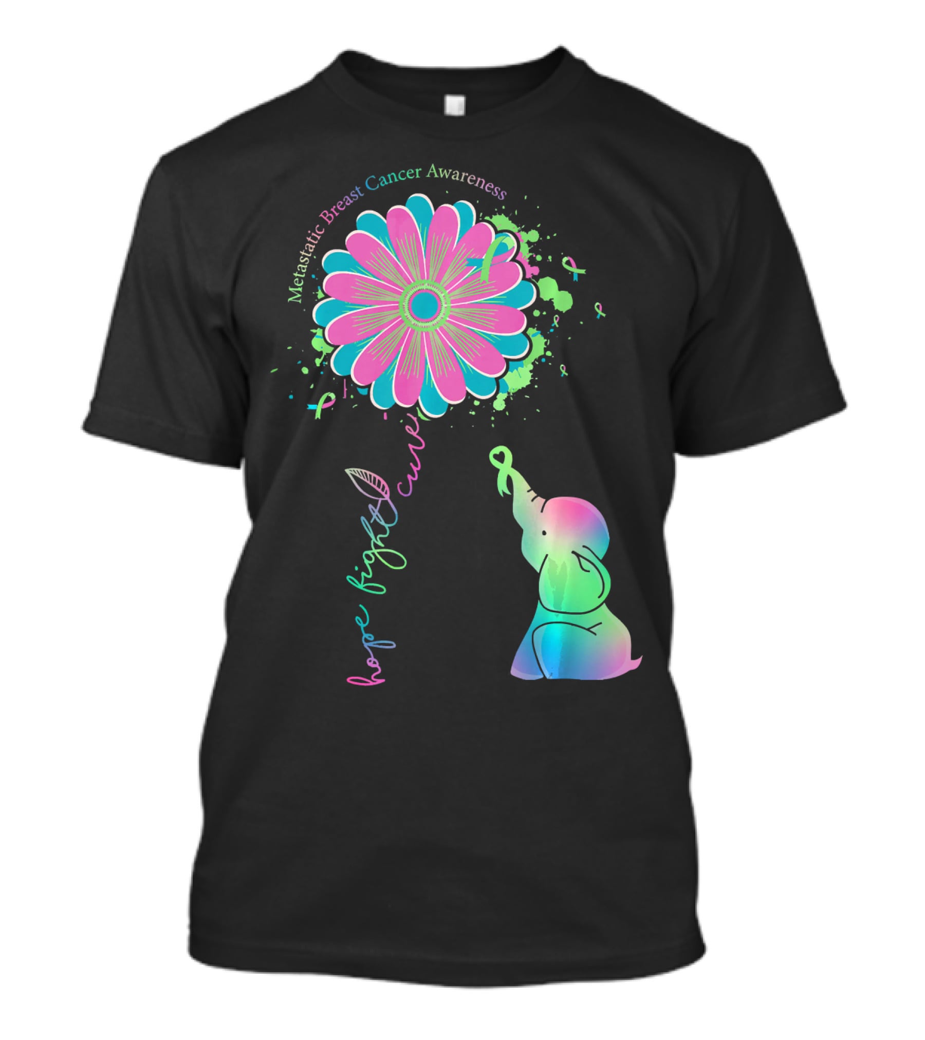 Metastatic Breast Cancer Awareness Hope Fight Cure Elephant Daisy Flower T-Shirt