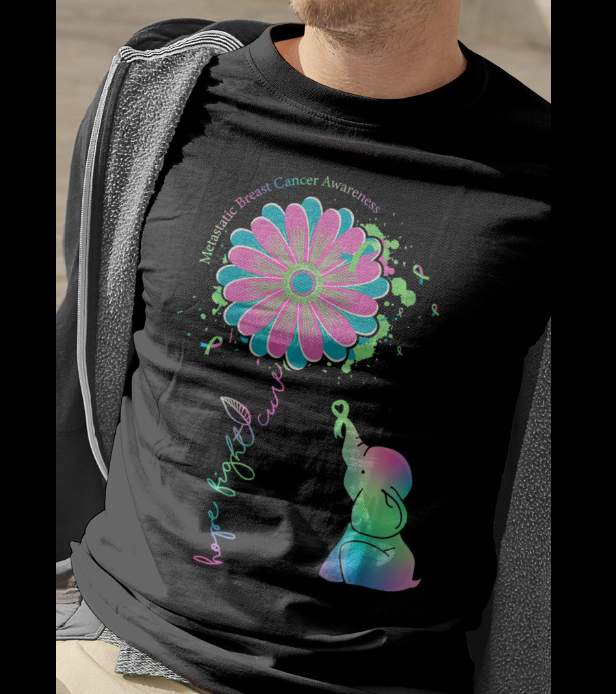 Metastatic Breast Cancer Awareness Hope Fight Cure Elephant Daisy Flower T-Shirt