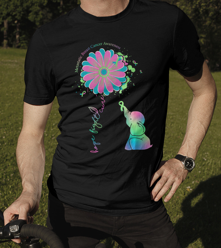 Metastatic Breast Cancer Awareness Hope Fight Cure Elephant Daisy Flower T-Shirt