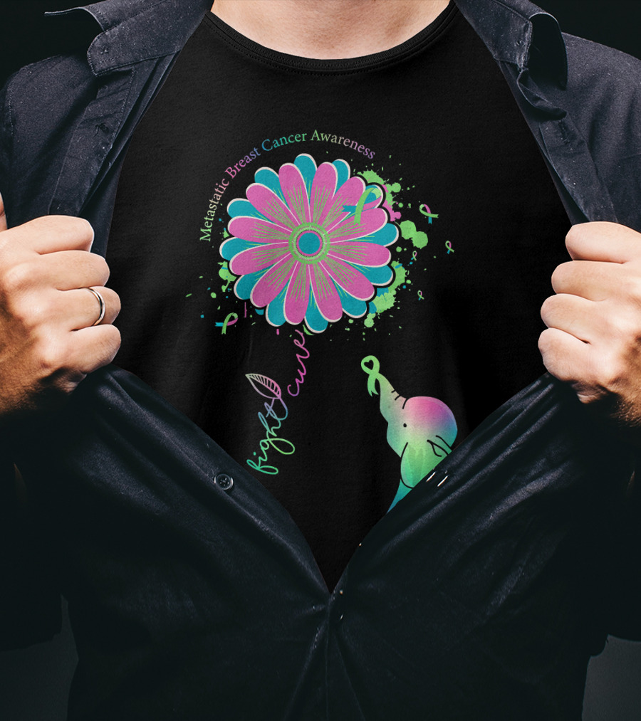 Metastatic Breast Cancer Awareness Hope Fight Cure Elephant Daisy Flower T-Shirt
