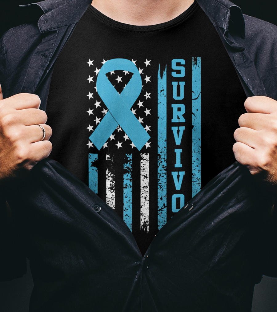 Survivor Blue Ribbon American Flag Prostate Cancer T-Shirt