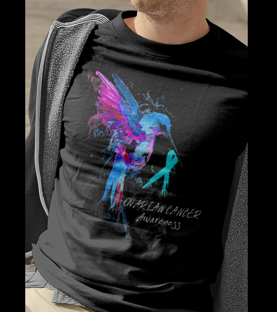 OVARIAN CANCER Awareness Hummingbird With Teal T-Shirt
