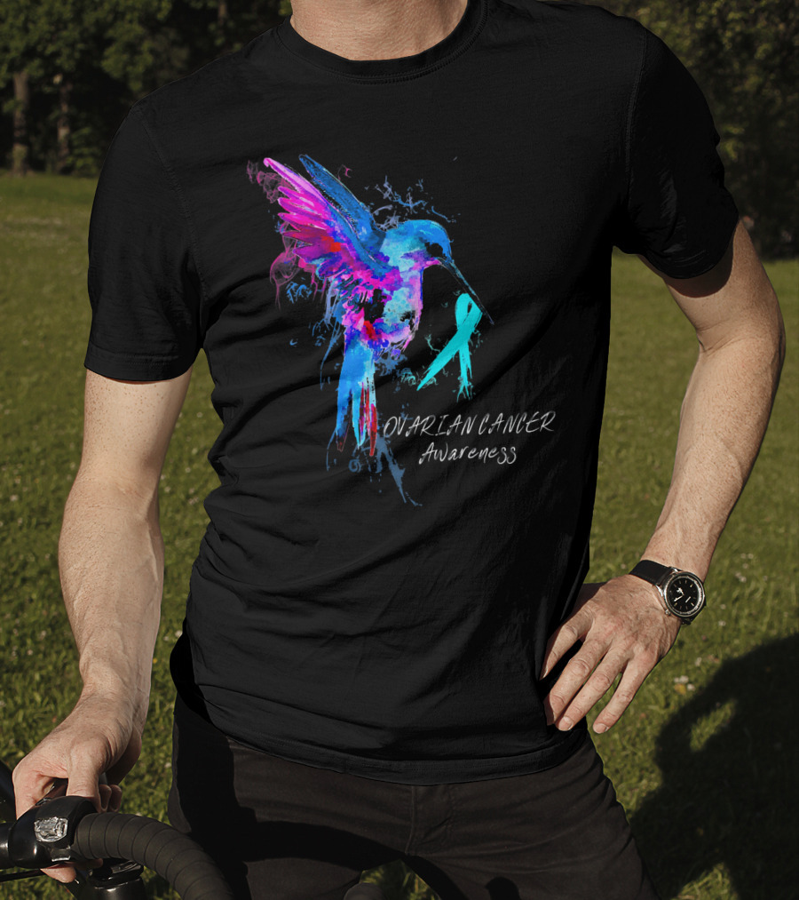 OVARIAN CANCER Awareness Hummingbird With Teal T-Shirt