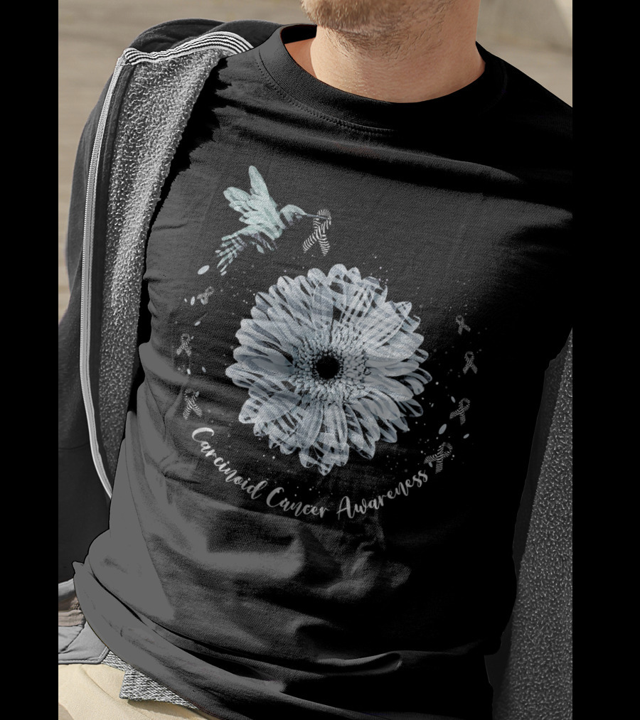 Hummingbird Zebra Sunflower Carcinoid Cancer Awareness T-Shirt