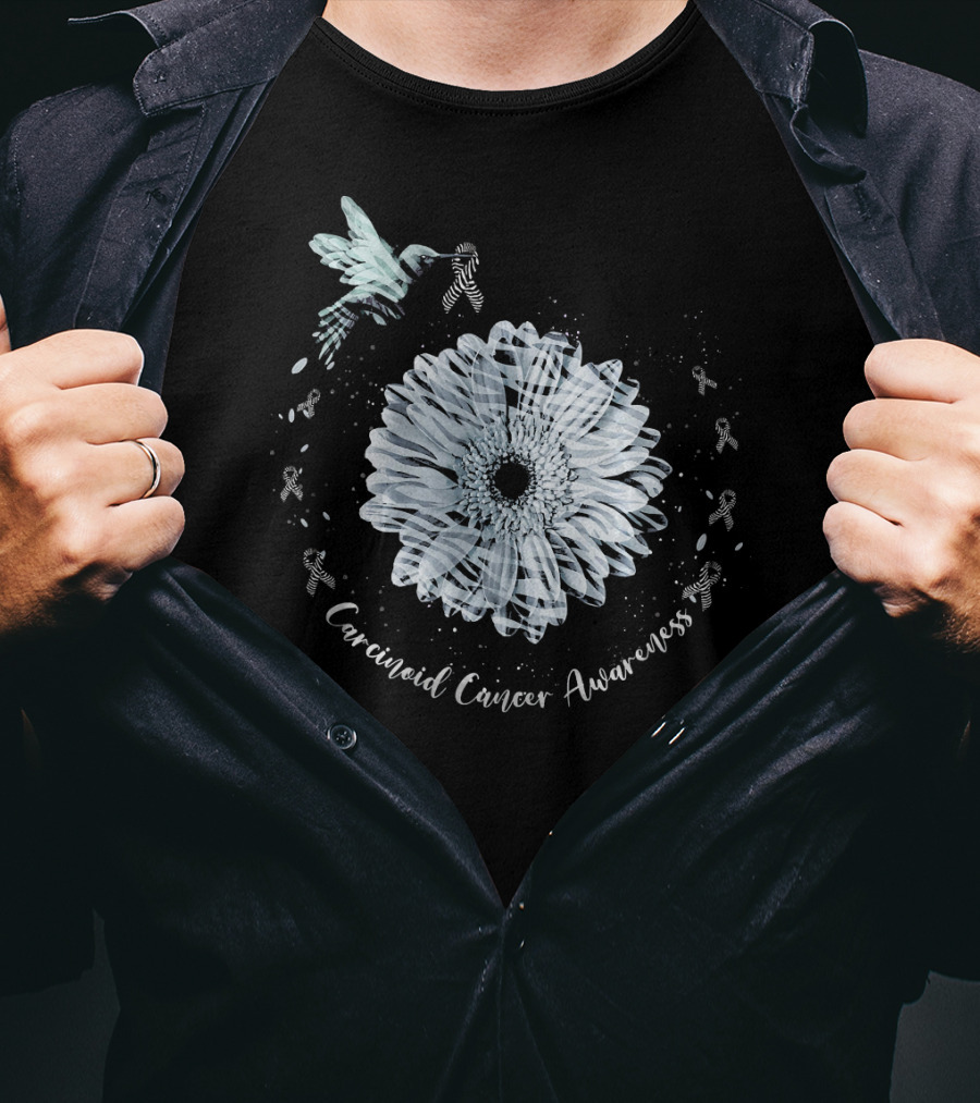 Hummingbird Zebra Sunflower Carcinoid Cancer Awareness T-Shirt