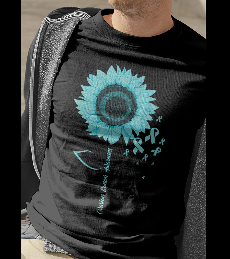 Ovarian Cancer Awareness Sunflower Ribbon T-Shirt