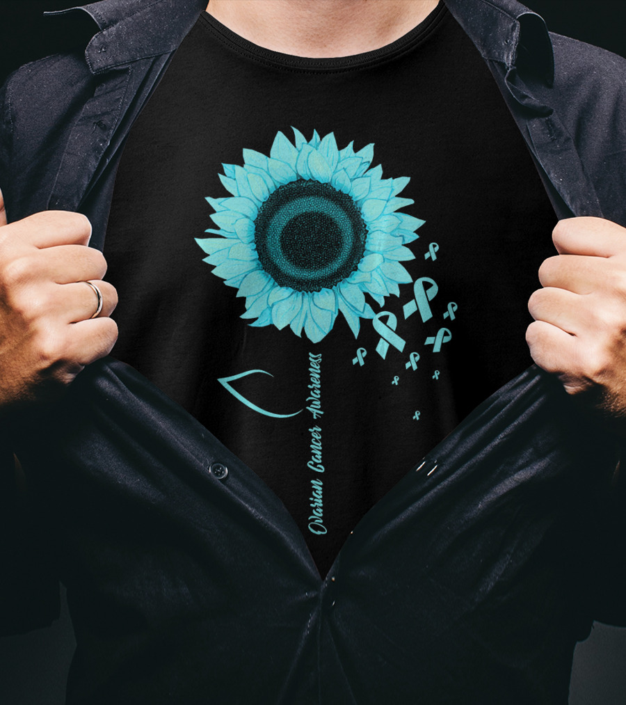 Ovarian Cancer Awareness Sunflower Ribbon T-Shirt